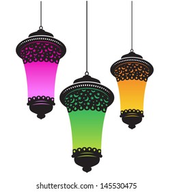 Colorful islamic lamps on white background