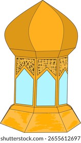 Ilustración vectorial de linterna islámica colorida con detalles dorados y paneles de vidrio azul. Perfecto para decoraciones de Ramadán y Eid, tarjetas de felicitación, invitaciones, carteles o proyectos de diseño de temática islámica