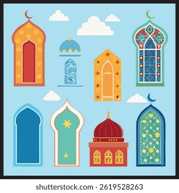 Colorful Islamic Mosque and Arch Collection Vector Illustration

