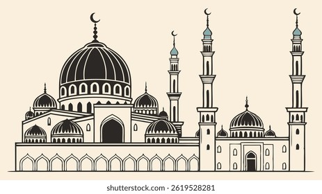 Mesquita islâmica colorida e ilustração vetorial da coleção de arcos

