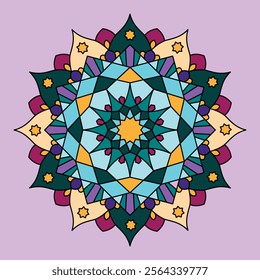 Colorful Islamic ornamental mandala star. Modern Islam, Arabic decoration motifs. Abstract geometric flower mandala.