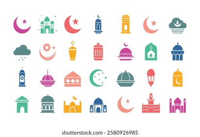 Colorful Islamic and Ramadan Icon Set