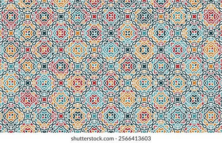 colorful Islamic tile Arabic Ramadan pattern in traditional floral style for cloth textile or wall.