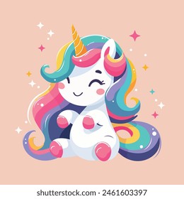 Colorido unicornio aislado lindo. Ilustración vectorial.