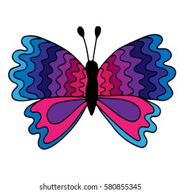 Colorful isolated butterfly with abstract pattern on the wing for tattoo, coloring book. Can be used for card, invitation, posters, placards, banners.