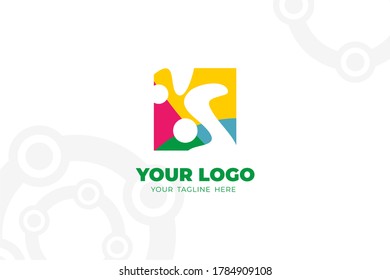 Colorful Isolated Community Logo Template in abstract square design concept with green, magenta, and orange color for your community, social collaboration, youth summit, and many more