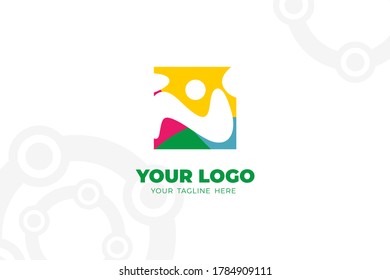 Colorful Isolated Community Logo Template in abstract square design concept with green, magenta, and orange color for your community, social collaboration, youth summit, and many more
