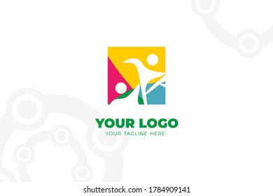 Colorful Isolated Community Logo Template in abstract square design concept with green, magenta, and orange color for your community, social collaboration, youth summit, and many more