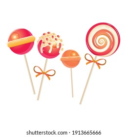 Colorful Isolated Cupcake Set. Cupcake with raspberries, confetti, cherries and chocolate. Happy birthday cupcake. Sweets premium Vector illustration. Hand drawing.