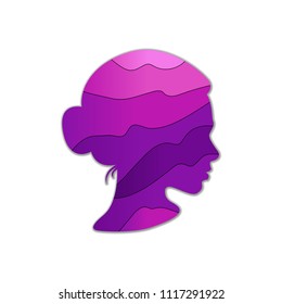 Colorful isolated line cut gradient silhouette of woman's face profile. Pink purple gradient.Concept gradient, beautiful, face, illustration, silhouette, female, head, symbol, beauty, side.