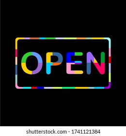 Colorful isolated OPEN vector text vintage