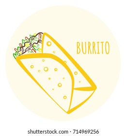 Colorful isolated outline vector burrito symbol. Minimalistic flat linear mexican burritos icon for fast food restaurant or cafe menu, advertisement, banners