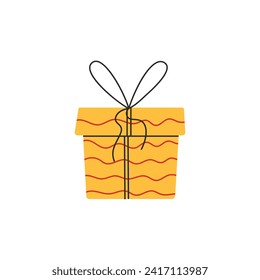 Colorful isolated present gift box. Flat style vector illustration. Holiday and celebration. Valentines Day, Christmas and Happy Birthday. For stickers, cards design, tags, clipart