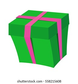 Colorful isolated present gift box with ribbon and bow in the flat style vector illustration.