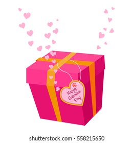 Colorful isolated present gift box with ribbon and bow in the flat style vector illustration.