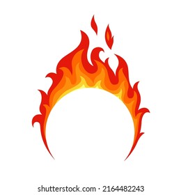 Colorful Isolated Round Fire Frame. Red, Orange, Yellow Flat Flame On White Background.