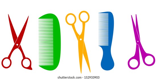 colorful isolated scissors and comb - barber tools 