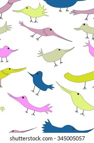 Colorful isolated  seamless pattern with crazy funny birds