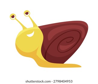 Colorful isolated snail with a brown shell and yellow body on white background vector illustration