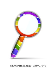 Colorful, isolated, striped magnifier, rainbow colors, white background