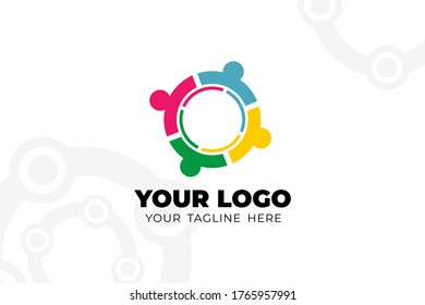 Colorful Isolated Teamwork Logo Template. In people shape design concept for your business team, company worker, social group, collaboration event, and many more