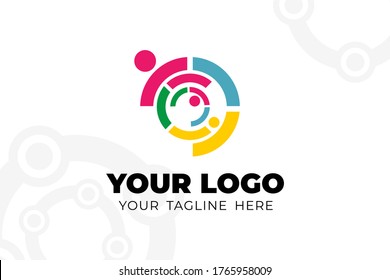 Colorful Isolated Teamwork Logo Template. In People Shape Design Concept For Your Business Team, Company Worker, Social Group, Collaboration Event, And Many More