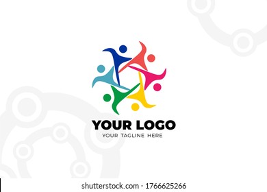 Colorful Isolated Teamwork Logo Template. In people shape design concept for your business team, company worker, social group, collaboration event, and many more