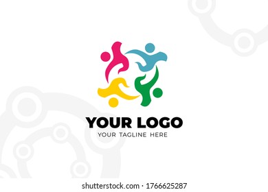 Colorful Isolated Teamwork Logo Template. In people shape design concept for your business team, company worker, social group, collaboration event, and many more