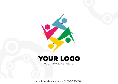 Colorful Isolated Teamwork Logo Template. In people shape design concept for your business team, company worker, social group, collaboration event, and many more