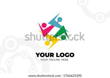 Colorful Isolated Teamwork Logo Template. In people shape design concept for your business team, company worker, social group, collaboration event, and many more