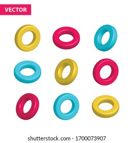 colorful isolated vector 3d rings circles in different angles
