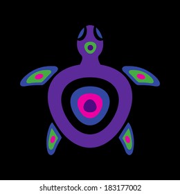 colorful isolated vector stylized turtle on black background