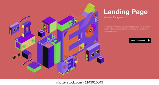 Colorful isometric 3d website background template. Trendy isometric illustration and banner layout design composition. Eps10 vector.