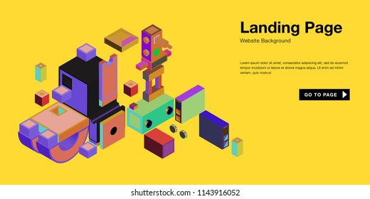Colorful isometric 3d website background template. Trendy isometric illustration and banner layout design composition. Eps10 vector.