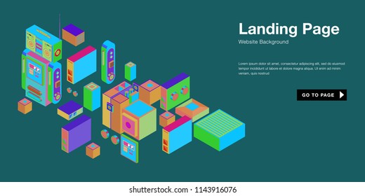 Colorful isometric 3d website background template. Trendy isometric illustration and banner layout design composition. Eps10 vector.
