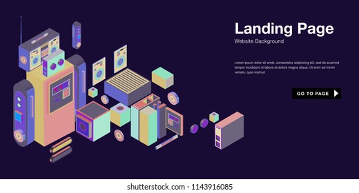 Colorful isometric 3d website background template. Trendy isometric illustration and banner layout design composition. Eps10 vector.