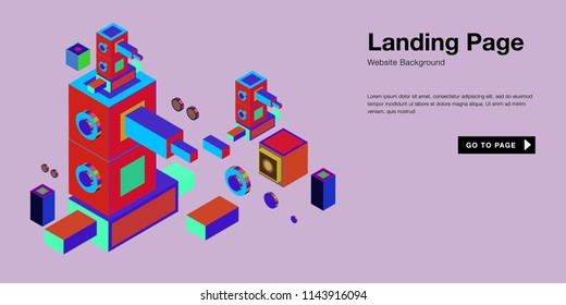 Colorful isometric 3d website background template. Trendy isometric illustration and banner layout design composition. Eps10 vector.
