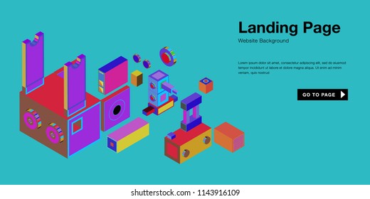 Colorful isometric 3d website background template. Trendy isometric illustration and banner layout design composition. Eps10 vector.