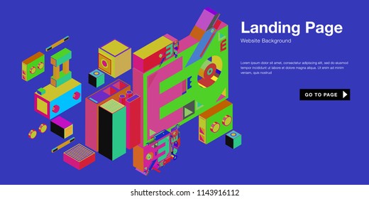 Colorful isometric 3d website background template. Trendy isometric illustration and banner layout design composition. Eps10 vector.