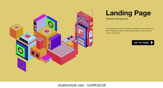 Colorful isometric 3d website background template. Trendy isometric illustration and banner layout design composition. Eps10 vector.