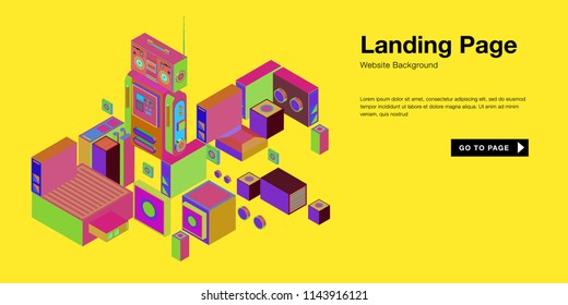 Colorful isometric 3d website background template. Trendy isometric illustration and banner layout design composition. Eps10 vector.