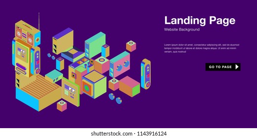 Colorful isometric 3d website background template. Trendy isometric illustration and banner layout design composition. Eps10 vector.