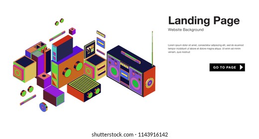 Colorful isometric 3d website background template. Trendy isometric illustration and banner layout design composition. Eps10 vector.