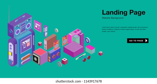 Colorful isometric 3d website background template. Trendy isometric illustration and banner layout design composition. Eps10 vector.
