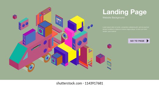 Colorful isometric 3d website background template. Trendy isometric illustration and banner layout design composition. Eps10 vector.
