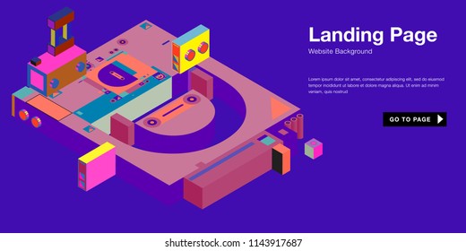 Colorful isometric 3d website background template. Trendy isometric illustration and banner layout design composition. Eps10 vector.
