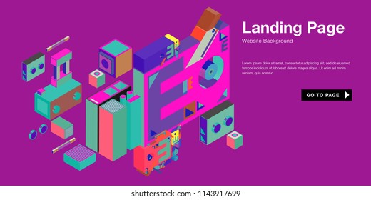 Colorful isometric 3d website background template. Trendy isometric illustration and banner layout design composition. Eps10 vector.
