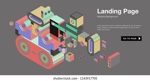 Colorful isometric 3d website background template. Trendy isometric illustration and banner layout design composition. Eps10 vector.
