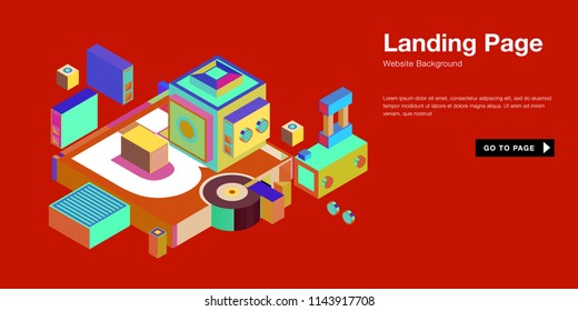 Colorful isometric 3d website background template. Trendy isometric illustration and banner layout design composition. Eps10 vector.
