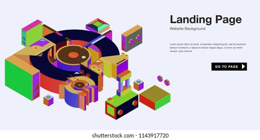 Colorful isometric 3d website background template. Trendy isometric illustration and banner layout design composition. Eps10 vector.
